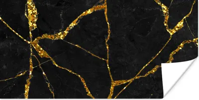 Produktbild von MuchoWow® Poster Marmor - Gold - Schwarz - Marmoroptik - Glitter 40x20 cm - Poster für die Wand - Poster Schlafzimmer