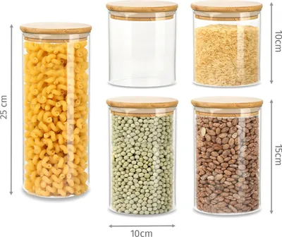 Produktbild von Famanu Vorratsbehälter Set von 5 - mit Bambusdeckel - luftdicht - Küchenlagerung - 5 Größen