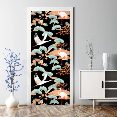 Produktbild von Dekorative Türtapete selbstklebend Klebefolie Türposter Türaufkleber Papageien und Blumen 70 x 200 cm