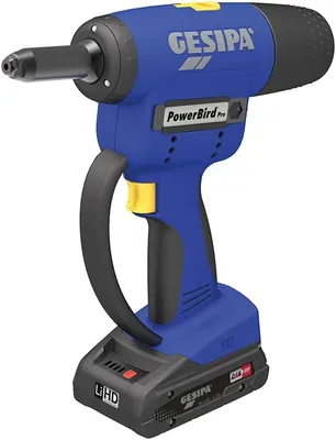 Imagen del producto de GESIPA, sistema de remachado para baterías PowerBird® Pro Gold Edition, juego de 9 piezas, 20000 N, batería deslizante, cargador, maletín L-Boxx