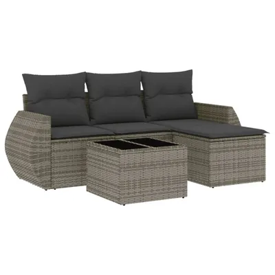 Produktbild von 5-tlg. Garten-Sofagarnitur mit Kissen Grau Poly Rattan