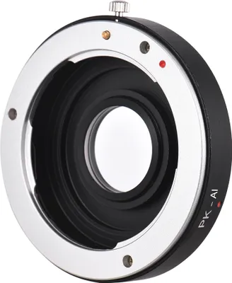 Produktbild von PK-AI Lens Mount Adapterring mit optischem Glas fuer Pentax K Mount Objektiv passend fuer Nikon AI F Mount Kameragehaeuse Focus Infinity