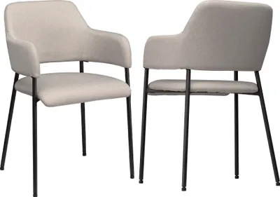 Produktbild von HOMCOM 2er Set Esszimmerstühle Küchenstuhl mit Rückenlehne, Leinenoptik, Polsterstuhl mit Stahlbeine für Wohnzimmer, Küche, Beige, 54 x 54 x 84 cm