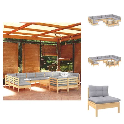 Produktbild von vidaXL 13-tlg. Garten-Lounge-Set mit Grauen Kissen Kiefernholz -  Gartenmöbel-Sets