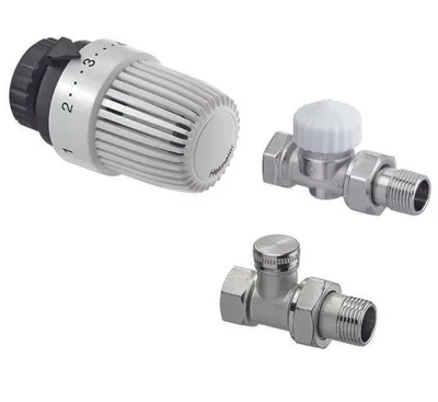 Produktbild von Thermostat-Set für seitlich angeschlossene Heizkörper: S-Thermokopf + Calypso Exact-Thermoventil mit Voreinstellung + Heizkörper-Absperrventil