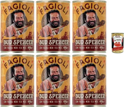 Produktbild von Fagioli alla Bud Spencer - schwarze Tex-Mex Bohnen in Sauce 400g - fertig zum Aufwärmen, reich an Ballaststoffen, italienisches Rezept - vegetarisch/vegan, 6x 400g + Italian Gourmet Polpa 400g