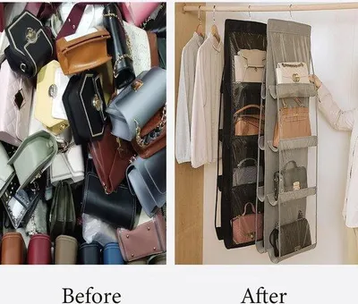 Produktbild von Famanu Hängender Handtaschen Organizer mit 8 Fächern und transparenten Compartments - Grau