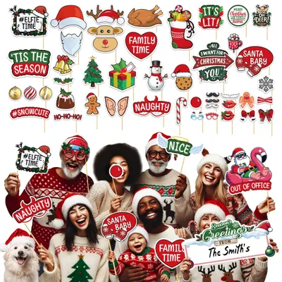 Fotokabinen-Requisiten Pastell, 80 Stück, Weihnachten, mit Ständer