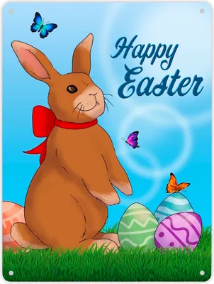 Produktbild von Happy Easter Metallschild XL in 21x28 cm mit Osterhase und Ostereiern