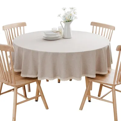 Imagen del producto de Manteles redondos de algodón y lino para mesas de comedor y mesas auxiliares, de 280 cm de diámetro