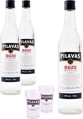 Produktbild von Ouzo Pilavas Nektar | 3x 0,7l | 38% Vol.+2 Gläser | Aus Griechenland |Hochwertig