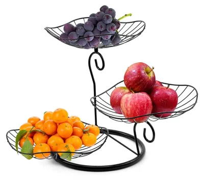 Obstkorb mit 3 Ebenen, platzsparend, stabil, modern, schwarz