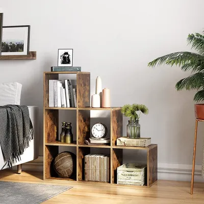 Produktbild von VASAGLE Bücherregal mit 6 Würfeln, 97,5 x 29 x 97,5 cm, Raumteiler, Treppenregal, Büroregal, Würfelregal, Standregal, Leiterregal, freistehend, vintagebraun LBC63BX