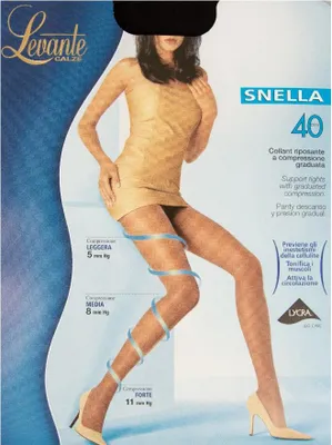 Immagine prodotto di Collant calze donna 40 den 44 dtex compressione graduata cuciture piatte LEVANTE articolo SNELLA 40 COLLANT  Italy, 5 - XXL, Cotone 2%,Poliammide 74%,Spandex 24%
