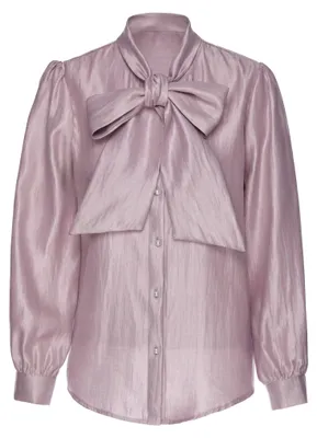 Produktbild von Damen Bluse lila mit Schleifenkragen, langen Ärmeln und regulärer Passform, Größe S