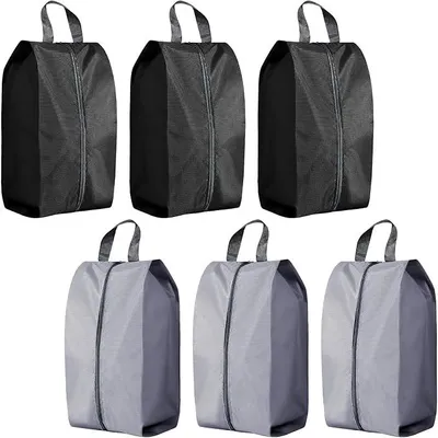 Produktbild von PolkaHome® 6er Set Schuhbeutel Reise wasserdicht Oxford Stoff Koffer Organizer Schwarz Grau