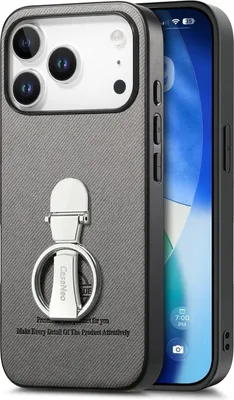 Produktbild von INF Graue Kunstleder Handyhülle für iPhone 17 mit 360° Ring Halterung