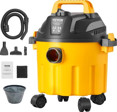 Image de VEVOR Aspirateur eau et poussière, 10 l, puissance de pointe 2 CV, aspiration et soufflage efficaces, avec suceur, roues, portable, idéal pour les tapis, la saleté, les poils d'animaux, jaune