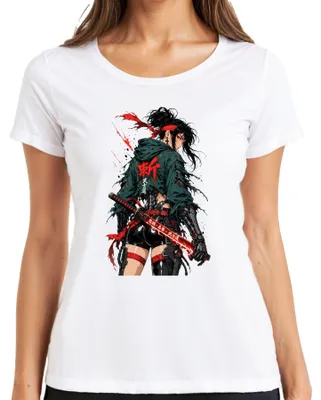 Productafbeelding van Cyberpunk Samurai, krijgerin, katana, Japan, anime, manga, Y2K, ronin, dames T-shirt, wit, maat M