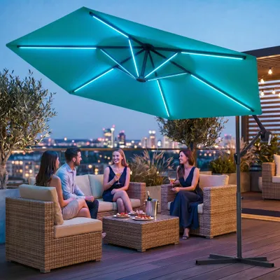 Image de Parasol de luxe LED avec éclairage RGB, télécommande incluse,APP, parasol ampli, parasol de jardin 300 cm - turquoise