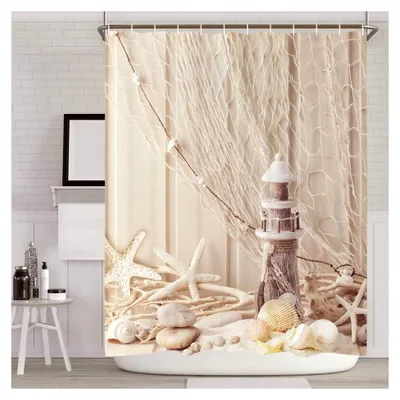 Produktbild von Textil Duschvorhang aus Stoff mit Ringen 120x200 cm Digitaldruck Polyester Anti-Schimmel Beige