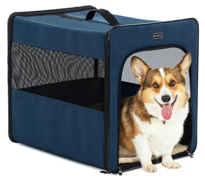 Immagine prodotto di Trasportino pieghevole per cani di taglia media, colore blu, dimensioni 61x46x53,5 cm