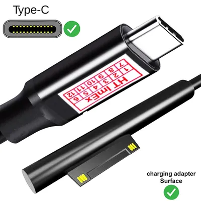 Produktbild von Adapter USB C Typ Stecker zu PD Ladenetzteil Kabel komp. für Surface Pro 3 4 5 6