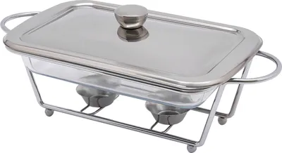 Zdjęcie produktu dla 2L Szklany podgrzewacz do żywności ze stali nierdzewnej Prostokątny podgrzewacz do potraw (srebrny) na bufet Party Household