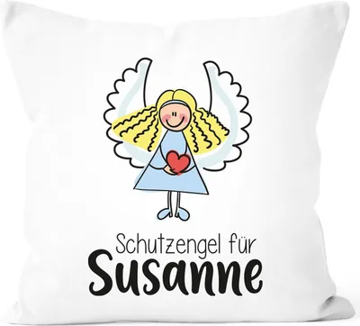 Produktbild von Kissen-Bezug Schutzengel Kissen-Hülle Baumwolle personalisiert mit Namen Geschenk Dekokissen SpecialMe® weiß unisize