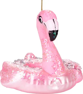Produktbild von BRUBAKER Flamingo Schwimmring Rosa - Handbemalte Weihnachtskugel aus Glas - Christbaumschmuck Figuren lustig Deko Anhänger Baumkugel - 9 cm