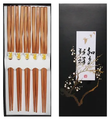 Produktbild von 070 Essstäbchen Chopsticks 5 Paar Geschenkset Design Twisted Bambus Holz natur