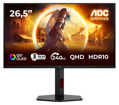 Produktbild von AOC Gaming Q27G4ZDR - G4 Series - OLED-Monitor - Gaming - 68.6 cm (27") (26.5" sichtbar) - 2560 x 1440 QHD @ 240 Hz - HDR10 - 0.03 ms - 2xHDMI, DisplayPort - Schwarz, Rot
