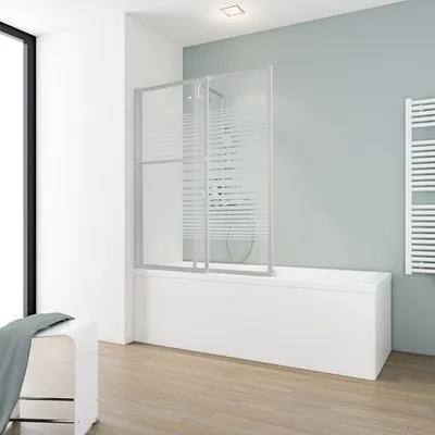Produktbild von Schulte Duschabtrennung 2-teilig mit  ESG Sicherheitsglas Dekor Querstreifen, ausziehbar und schwenkbar, Breite 700-1180 mm, Höhe 1400 mm, Profilfarbe: Alu Natur