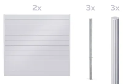 Zdjęcie produktu dla Zestaw paneli ogrodzeniowych Alberts 500566 Palitio, do osadzenia w betonie, ogrodzenie zapewniające prywatność w kolorze białego aluminium RAL 9006, długość ogrodzenia 10 m, wysokość ogrodzenia 1,8 m, do profili o wysokości 150 mm