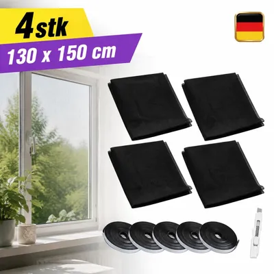 Productafbeelding van Set van 4 horren, zwart, 130x150 cm. Vliegennet, insectenwerend, 150 cm