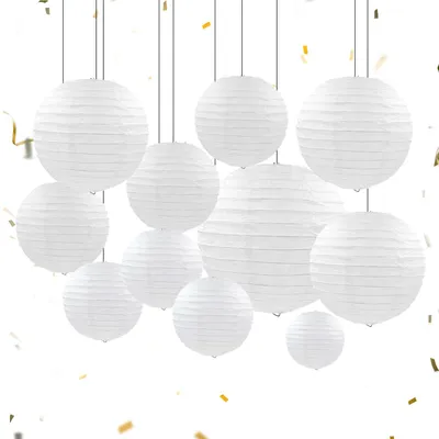 30 Papierlaternen, weiß, 5 Größen Ø 10–30 cm, Hängedeko