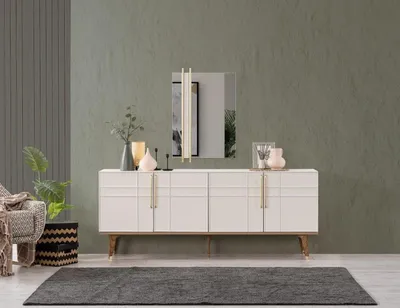 Immagine prodotto di Credenza credenza con specchio cassettiera sala da pranzo legno bianco