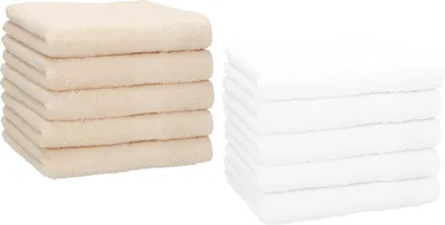 Produktbild von Betz 10 Stück Gästetücher 30x50 cm PREMIUM 100% Baumwolle Set  Farbe: beige und weiß
