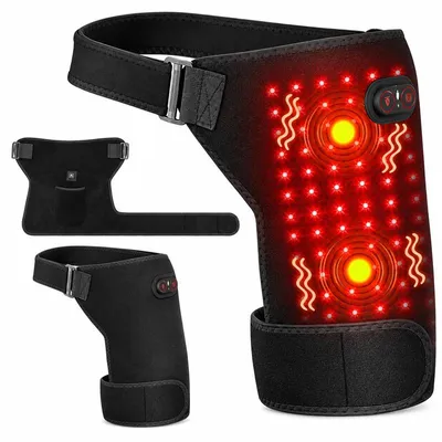 Produktbild von Wärmebandage für Oberschenkel und Hüfte, 660 nm Rotlicht mit 105 LEDs, Massagefunktion, 3 Heizstufen 46 bis 65 °C, USB, 5000 mAh
