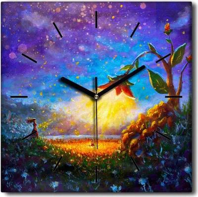 Produktbild von Coloray Uhr auf Leinwand 30x30 cm Wand Uhr Dekoration Wohnzimmer Segeltuch schwarze Hände -Mädchenblumen