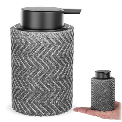 Productafbeelding van KADAX Zeepdispenser, 9 x 14 cm, vloeibare zeepdispenser met pomp voor badkamer en keuken, pompdispenser voor handzeep, handzeepdispenser van polyresin en kunststof (grijs), AI-gegenereerde afbeelding