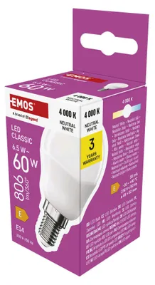 LED žárovka Classic Mini Globe / E14 / 6,5 W (60 W) / 806 lm / neutrální bílá