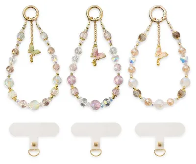 Produktbild von KBRPEY Handy Kette Perlen Kristallperlen Handyarmband mit Schmetterlingsanhänger Handykette Perle Handyschmuck Anhänger 3er Set Kristall Perlenarmband für Damen Mädchen