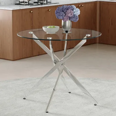 Produktbild von Runder Esstisch Ø 88 cm aus gehärtetem Glas – Modernes Design mit silbernem Metallgestell für 2-4 Personen – Eleganter Glastisch ideal für kleine Wohnungen & Esszimmer