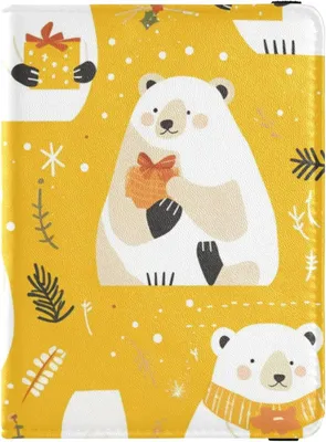 Immagine prodotto di Custodia per passaporto leggera da donna, in pelle, con un delicato motivo a cartone animato raffigurante un orso sole, color oro, ideale per viaggi e documenti