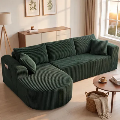 Obrázok produktu pre COMHOMA Rohová sedačka s možnosťou rozloženia na lôžko, 263 cm, corduroy, modulárna, bez kostry, s chaise longue, rohová sedačka s možnosťou rozloženia na lôžko, modulárne sedačky s vankúšmi a bočnými vreckami