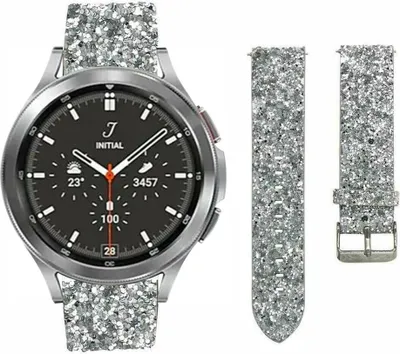 Produktbild von Strap-it Samsung Galaxy Watch 4 Classic 46mm Glitzerlederarmband (Silber)