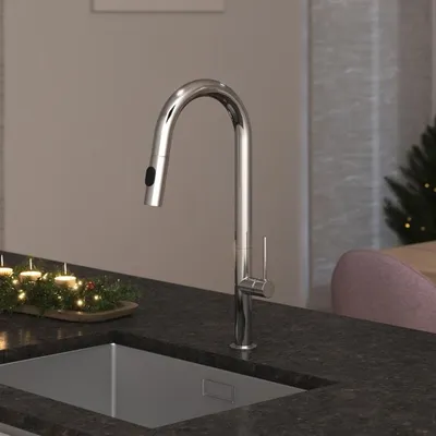 Immagine prodotto di Miscelatore da cucina Kronenbach AQA Design 2.0 con alto beccuccio girevole, doccetta estraibile con 2 tipi di getto
