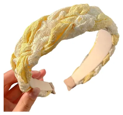 Produktbild von Haarreif für Damen aus Netzgarn mit gedrehter Struktur, breite Krempe, rutschfeste Zähne, Haaraccessoire für Make-up und Haarstyling