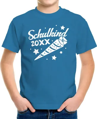 Produktbild von Kinder T-Shirt Jungen Einschulung mit Namen und Jahreszahl Schulkind 2024 Schultüte personalisierbar Schulanfang Moonworks® ozean-blau 110-116 (5-6 Jahre)